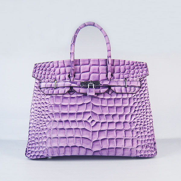 High Quality Fake Hermes Birkin 35CM Max Crocodile Veins Leather Bag Purple 6089